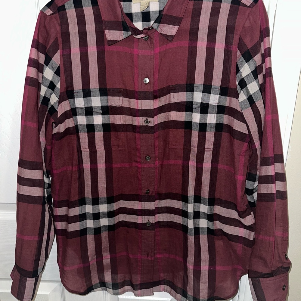 Women’s Plaid Shirt - Burgundy and Black